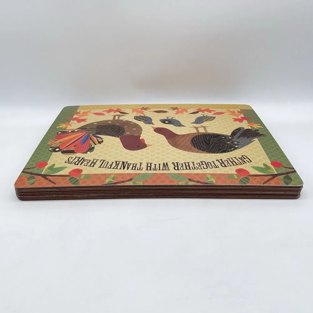 Pottery Barn Kids Turkey Placemats Set of 6 Thanksgiving Cork Back 15.5x11.5